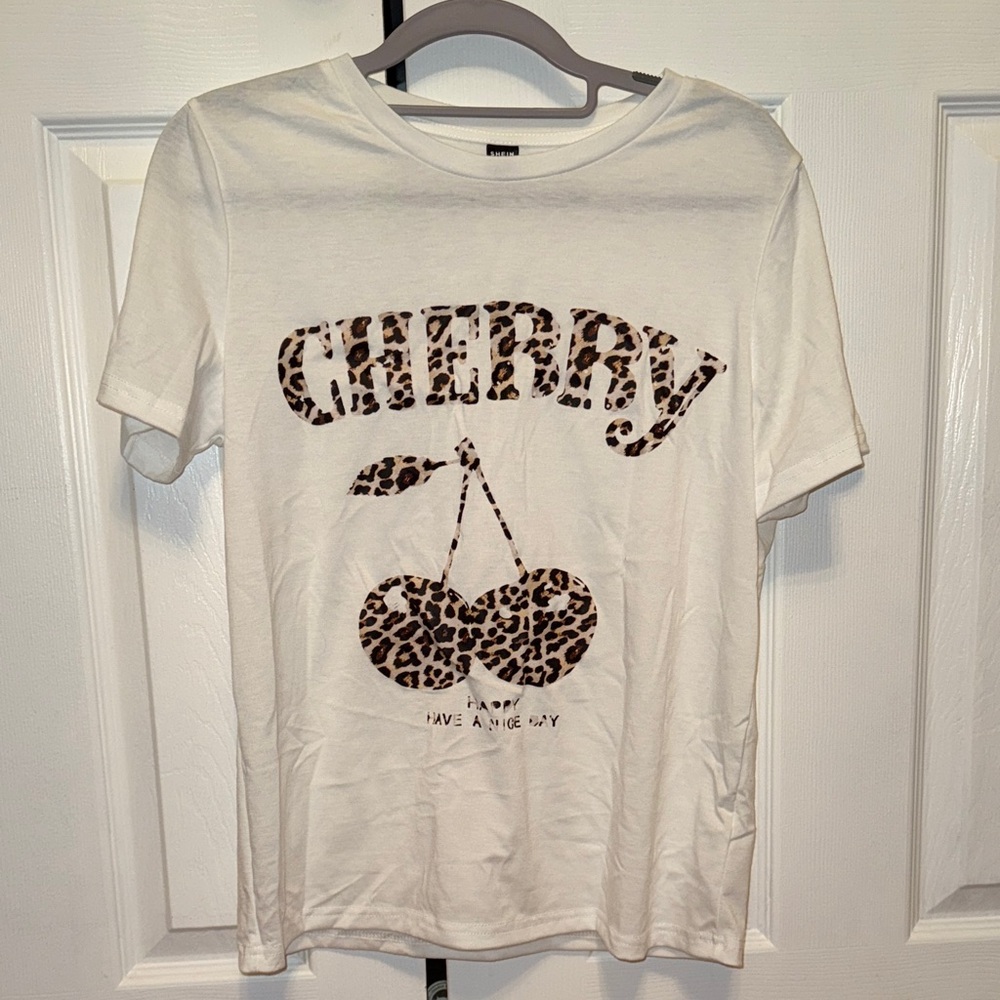 Leopard Print Cherry T-Shirt - White